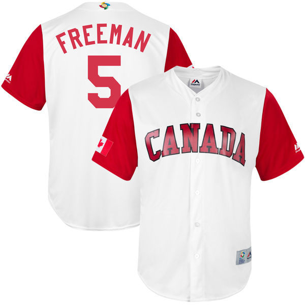 customized Men Canada Baseball #5 Freddie Freeman White 2017 World Baseball Classic Replica Jersey->chicago cubs->MLB Jersey